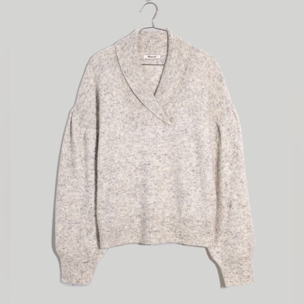 Madewell Vinson Shawl-Collar Pullover Sweater in Heather Gray Wool Blend Medium